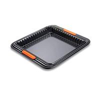 LE CREUSET Moule à Tarte Carré Fond Amovible, 23 x 23 x 3 cm, Résistant au Levain, en Acier Siliconé, Anthracite/Orange, 94103139001100