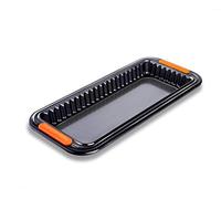 LE CREUSET Moule à Tarte Rectangulaire Fond Amovible Anti-Adhérent, 33 x 13 x 3 cm, Résistant au Levain, en Acier Siliconé, Anthracite/Orange, 94103229001100