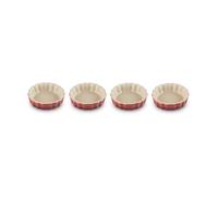 LE CREUSET Set de 4 Moules à Tartelette, Rondes, 200ml, 11 cm, Céramique, Cerise, 91017411060000