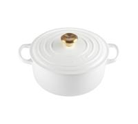Le Creuset Signature Casserole en fonte émaillée 24 cm blanc avec bouton GLD
