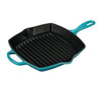 LE CREUSET Skillet Gril en Fonte Émaillée, Carré, 26 cm, 2,86 kg, Bleu Caraïbes, 20183261700422