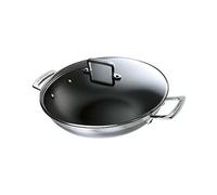 Le Creuset Wok Anti-adhérent avec Couvercle en verre Le Creuset 30 cm, Inox 3-ply Intégral,Capacité 4,3 L, Argenté,96201130001000