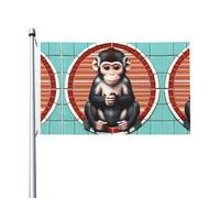 Le drapeau de jardin à motif singe silencieux double face, 91,4 x 152,4 cm, convient pour les porches, balcons, pelouses, suspension intérieure et extérieure, résistant à la décoloration, mât non