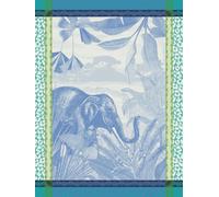 LE JACQUARD FRANÇAIS Sinharâja Torchon en coton Motif éléphant tropical Bleu océan 60 x 80 cm