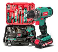 Le kit d'outils de bricolage comprend une perceuse/visseuse sans fil de 30 Nm et un ensemble de 104 outils.