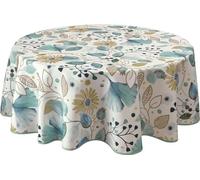 Le Linge de Jules Nappe Anti-Taches Bloom - Ronde 160 cm, Bleu, Beige