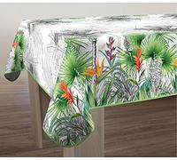Le Linge de Jules Nappe Anti-Taches Fleur de Paradis - Rectangle 150 x 240 cm Noir, Vert, Rose, Orange, Blanc