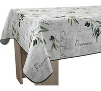 Le Linge de Jules Nappe Anti-Taches Provence - Rectangle 150 x 350 cm, Vert, Ecru, Gris, Noir