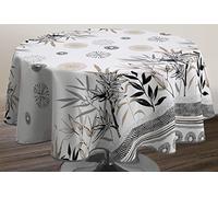 Le Linge de Jules Nappe Anti-Taches Stevia - Ronde 160 cm Noir/Beige/Gris/Ecru
