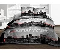 Le Linge de Jules Parure Drap Plat + Drap-Housse 140x190 + 2 T - Pur Coton 57 Fils - New York, Gris
