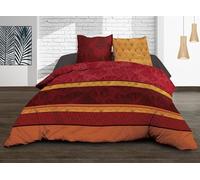 Le Linge de Jules Parure Drap Plat + Drap-Housse 160x200 + 2 T - Pur Coton 57 Fils - Jade Rouge