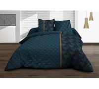 Le Linge de Jules Parure Drap Plat + Drap-Housse 160x200 + 2 T - Pur Coton 57 Fils - Seattle, Bleu