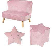 Set Canapé Enfant + Pouf Étoile + Coussin Décoratif En Velours - Lil Sofa Rose Pastel TU