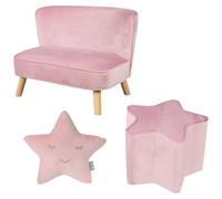 Le lot "Lil Sofa" de Roba comprend un canapé pour enfants, un repose-pied en forme d'étoile pour enfants, et un coussin décoratif en forme d'étoile, rose/mauve