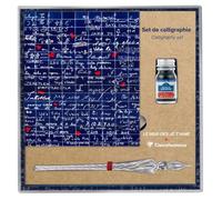 Le Mur des Je t'aime, Set de calligraphie 21x21 cm contenant une plume de verre, un flacon d'encre Rue de la Verrerie 10ml Jacques Herbin, un bloc de 60 feuilles de papier blanc 185g