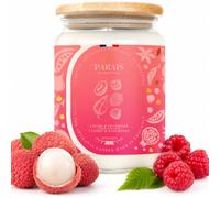 Le Paraïs Bougie Parfumée Litchi & Framboise Cire Végétale 700 ml | Grand format au parfum fruité de litchi, framboise, cassis, rose et caramel - bougie artisanale fabriquée en Provence