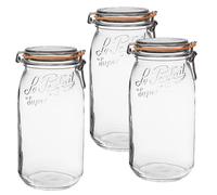Le Parfait Super Jar Lot de 3 bocaux de conservation en verre français de 3 l avec joint en caoutchouc hermétique et fermeture à bélière métallique - Bocal de conservation sans BPA pour cornichons
