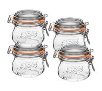 Le Parfait Super Jar Lot de 4 bocaux de conservation en verre français de 250 ml avec joint en caoutchouc hermétique et fermeture à bélière - Bocaux sans BPA pour cornichons, fruits, sauces et