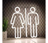 Le signe des toilettes, Acrylique LED, lumière blanche, for décoration murale, toilettes de bar et centre commercial, adaptateur secteur 5 V, 13 x 12 pouces