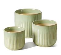LE TAUCI Lot de 3 Pots de Fleurs en Céramique, 15+17+21 cm Pot de Fleur Interieur avec Trou de Drainage, Cylindre Moyen pour Plantes d’intérieur, Vert émaillé
