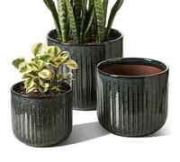 LE TAUCI Lot de 3 Pots de Fleurs en Céramique, 15+17+21 cm Pot de Fleur Interieur avec Trou de Drainage, Cylindre Moyen pour Plantes d’intérieur, Brun Olive