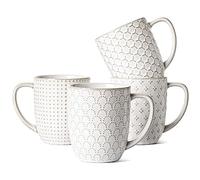 LE TAUCI Lot de 4 tasses à café en céramique gaufrée, blanc arctique, 473 | Grandes tasses pour latte, thé chaud, cappuccino, moka, cacao, passe au lave-vaisselle, convient pour une pendaison de