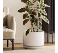 LE TAUCI Pot de Fleurs en Céramique, Pot de Fleurs/Cache-Pot 30 cm avec Soucoupe et Trou de Drainage, Pots de Fleurs d’Intérieur pour Maison et Bureau, Blanc