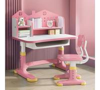 Leadrop Bureau Enfant avec Tiroir, Bureau et Chaise Enfants Réglables, Set de Bureaux Fille Garçon, Dos Design Château, Matériaux Qualité, Idéal pour École Maison, Assemblage Facile (Rose)