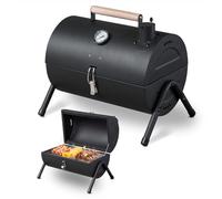 LEADZM Barbecue Charbon de Bois portable avec thermomètre et poignée en bois, barbecue compact de table pour camping extérieur et jardin, 34×22 cm