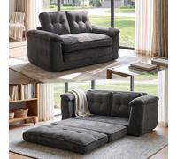 LEADZM Canapé 2 Places 2-en-1,canapé Deux Places Cord, Gris foncé | Canapé d'angle Convertible, canapé convertible,canapé lit 2 places convertible avec vrai matelas,148x207x65cm