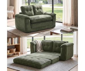 LEADZM Canapé 2 Places 2-en-1,canapé Deux Places Cord, Vert | Canapé d'angle Convertible, canapé convertible,canapé lit 2 places convertible avec vrai matelas,148x207x65cm
