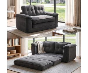LEADZM Canapé Compressé 2 places Convertible Canapé Lit 2-en-1, Gris foncé | Pour Salon, Chambre d'Amis, Petit Espace,Sans Montage,Velours Côtelé avec Vrai Matelas,148x207x65cm