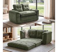 LEADZM Canapé Convertible 2 places 2-en-1 Canapé Lit compressé, Vert | Pour Salon, Chambre d'Amis, Petit Espace,Sans Montage,Velours Côtelé avec Vrai Matelas,148x207x65cm