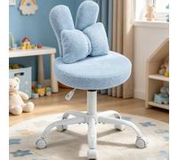 LEADZM Chaise Pivotante de Bureau Fauteuil Bureau Bleu Clair | avec Coussin Lombaire Tissu Velours Teddy Réglable en Hauteur Chaise de Chambre