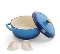 LEADZM Cocotte Fonte Induction 26cm 4,7L, Casserole Induction, Faitout pour Braiser Ragoûts Rôtir Pain，Certifié par la FDA (Blue)