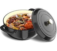 LEADZM Cocotte Fonte Induction 26cm 4,7L | Casserole Induction, Faitout pour Braiser Ragoûts Rôtir Pain (Noir)