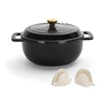 LEADZM Cocotte Fonte Induction 26cm 4,7L, Casserole Induction, Faitout pour Braiser Ragoûts Rôtir Pain，Certifié par la FDA(Noir)