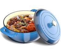 LEADZM Cocotte Fonte Induction 28cm 5,7L, Casserole Induction, Faitout pour Braiser Ragoûts Rôtir Pain (Blue)