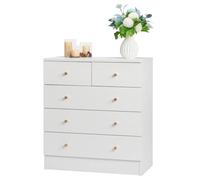 LEADZM Commode Blanche à 5 tiroirs, Meuble Rangement, Commode Chambre