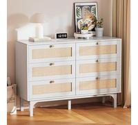LEADZM Commode en rotin à 6 tiroirs,Commode Chambre Blanche 120x40x85cm