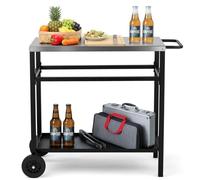 LEADZM Dessertes de Jardin, Chariot de Barbecue Mobile, Établi en Acier Inoxydable argenté - desserte Exterieur, Noir (95 x 45 x 83 cm)