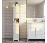 LEADZM Meuble WC Salle de Bain，Colonne Meuble Salle de Bain Rangement，Meuble Toilette，Armoire Haute avec Armoires Ouvertes ，Tiroirs，pour Cuisine, Salon, Bains (Blanc)