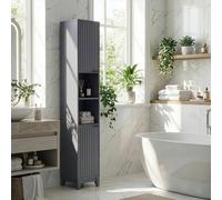 LEADZM Meuble WC Salle de Bain，Colonne Meuble Salle de Bain Rangement，Meuble Toilette，Armoire Haute avec Deux Armoires Ouvertes ，Modelage de Grille，pour Cuisine, Salon, Bains (Gris)