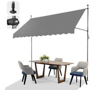 LEADZM Store Banne Manuel Rétractable,300 x 120 cm Auvent,Banne sans Perçage,Imperméable Résistant aux UV 50+ avec Manivelle Ergonomique,Hauteur Réglable,pour Terrasse,Jardin,Magasin,Gris