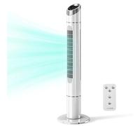 LEADZM Ventilateur Colonne 90W Tour Oscillant 107 cm avec Angle de 80 Degrés,3 Vitesses, commande soft touch,minuterie 12h,silencieux, poignée, base stable (blanc)