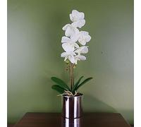 Leaf Orchidée Artificielle Blanche avec Pot argenté 46 cm