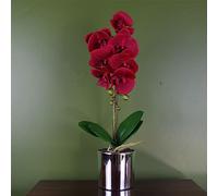 Leaf Orchidée Artificielle Rouge avec Pot argenté 46 cm