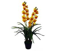 Leaf Orchidée cymbidium Artificielle 90 cm - Pot en Plastique Noir Extra Large