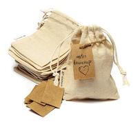 LEAFICO Lot de 12 Sacs Réutilisables Taille Moyen 20x25 cm en Coton avec Cordon - Sacs à Vrac pour Riz, Légumineuses, Café, Fruits Secs, Bocaux, Filtration, Cuisine, Recettes Maison