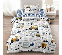 Leaflin Parure de lit 4 pièces pour lit Simple avec draps et taie d'oreiller, Motif Tracteur de Dessins animés, pour Enfants, Adolescents et Adolescents
